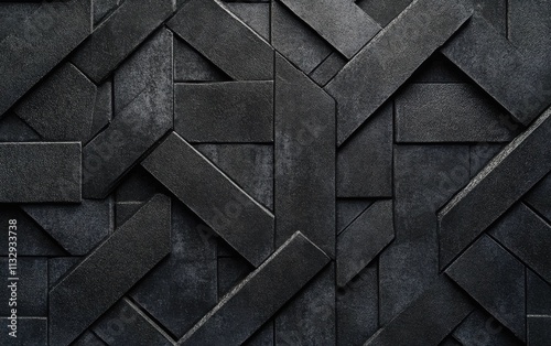 A minimalist abstract wallpaper with a black geometric background, featuring dark gray textures and triangular patterns interwoven with subtle 3D cube shapes