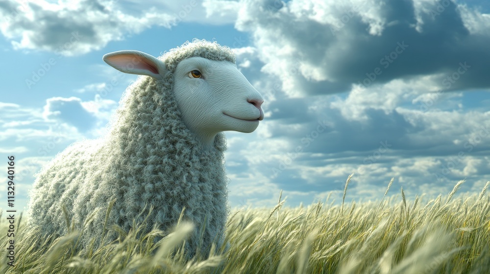 Fototapeta premium Serene Sheep in a Summer Field