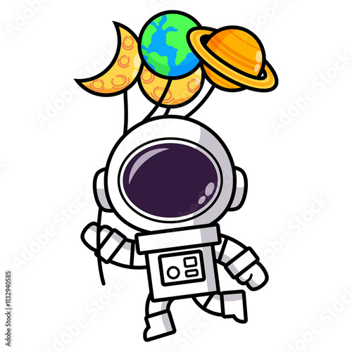 Cartoon Astronaut with Planets and Moons balloon