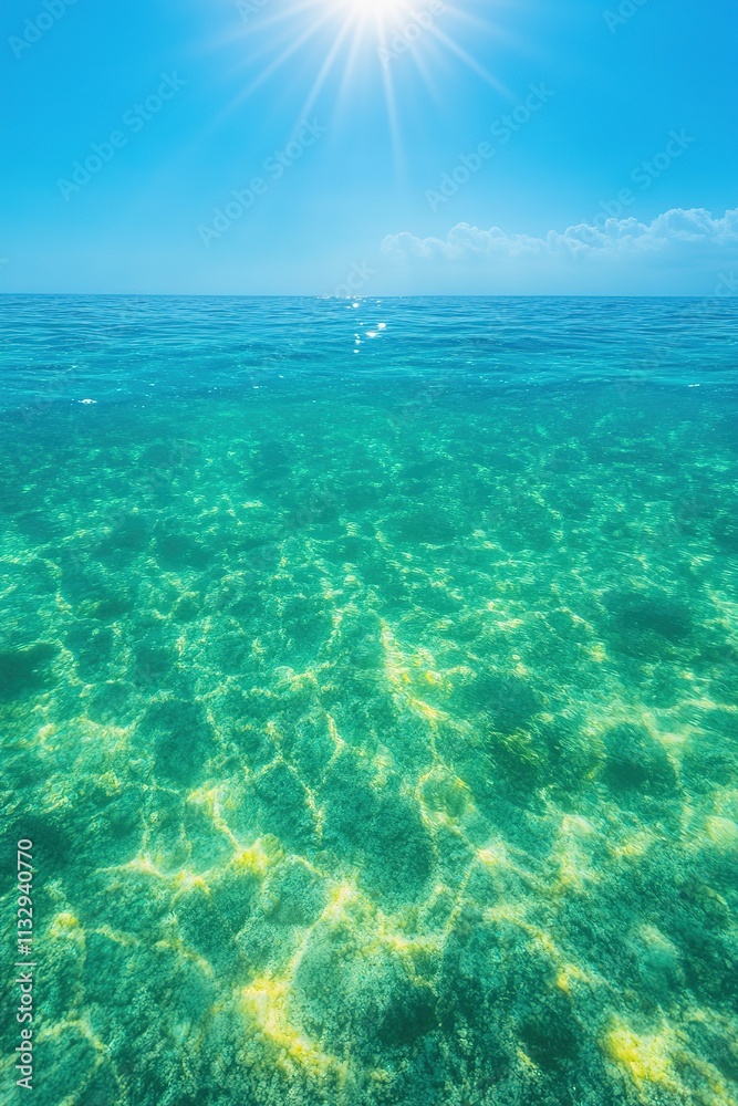 Fototapeta premium dynamic aerial view of vibrant coral reef beneath crystal-clear waters sunlight highlights colorful underwater landscape