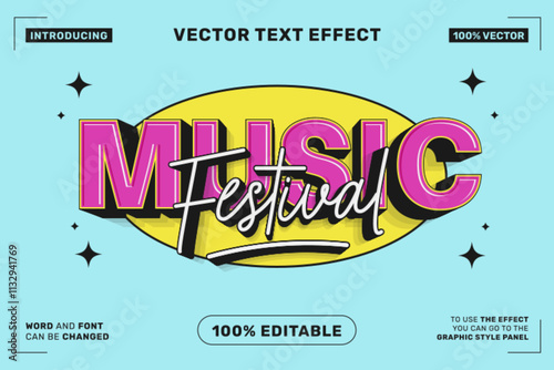 Editable text effect Music Festival 3d Cartoon template style premium vector