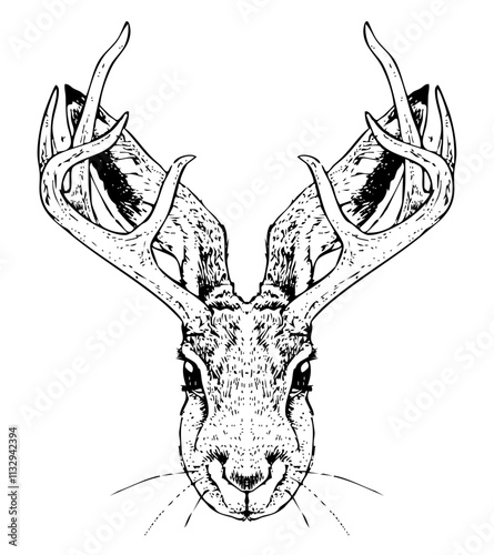 Jackalope | handdrawn black & white illustration converted to vector