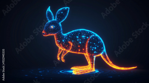 A cyber kangaroo icon glowing with movement data, representing online wildlife observation platforms, smart tracking tools, and ecological conservation initiatives.  photo