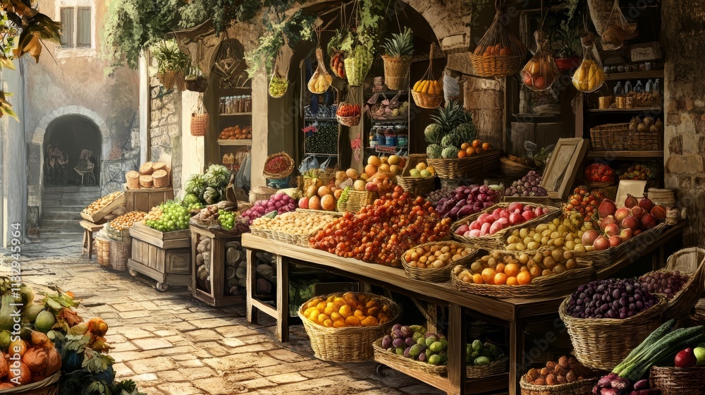 Obraz premium Stalls brimming with fresh fruits, spices
