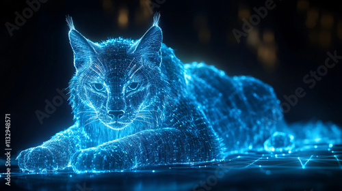 A cyber lynx icon glowing with territorial data, representing online wildlife observation platforms, ecological studies, and digital conservation tools.   photo