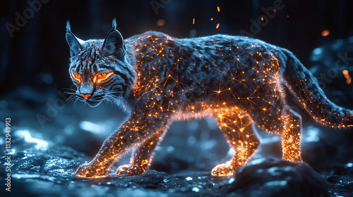 A cyber lynx icon glowing with territorial data, representing online wildlife observation platforms, conservation tools, and ecological research initiatives.   photo