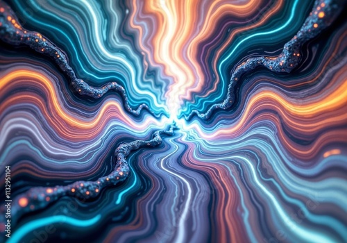 Abstract fluid forms with iridescent swirls and cosmic patterns in an otherworldly atmosphere photo