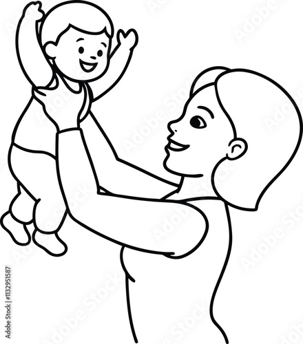 Celebrate Mother’s Day with elegant mother and baby line art vector illustrations featuring loving moments, family bonds