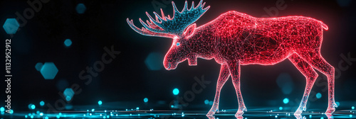 A cyber moose icon glowing with habitat data, representing online wildlife tracking platforms, conservation tools, and digital ecological research.   photo