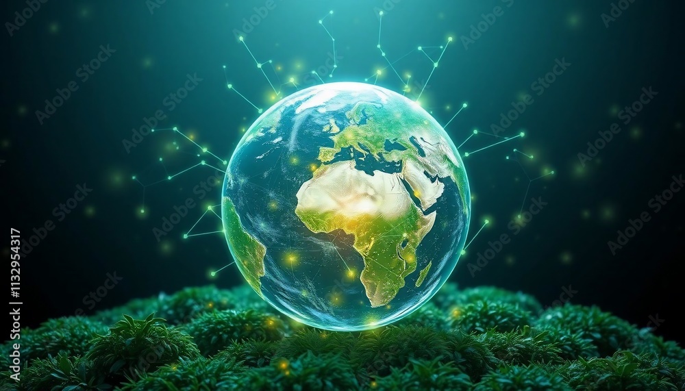 Naklejka premium Global Network Green Planet Eco Sustainability Earth Day