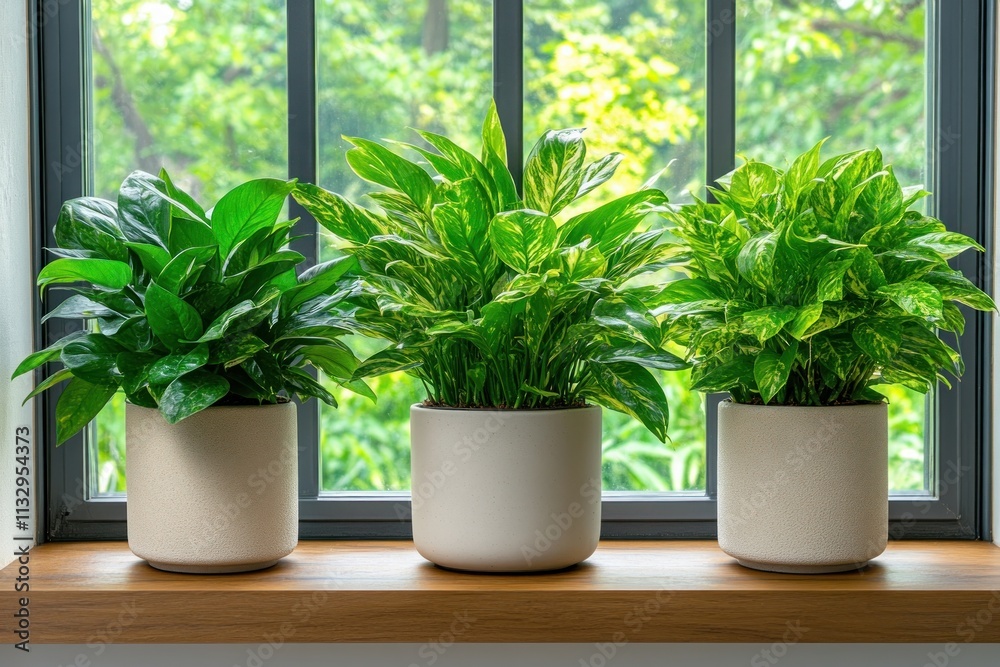Fototapeta premium Embrace tranquility with indoor window gardens Discover the power of plants in promoting stress management and relaxation Nurture your well-being through the simple act of cultivating life indoors