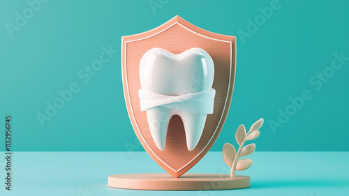 dental shield featuring white tooth wrapped in protective layer, symbolizing oral health and care. design is modern and visually appealing, perfect for dental themes photo