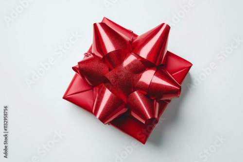 A vibrant red gift box adorned with a shiny bow. Perfect for celebrations and special occasions. This image captures the joy of giving. Generative AI photo