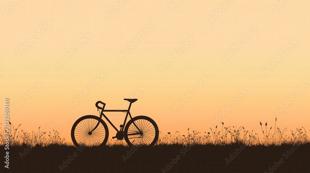 Obraz premium Serene Sunset with a Bicycle Silhouette Against a Gentle Horizon, Capturing the Essence of Outdoor Adventures and Tranquil Evenings in Nature