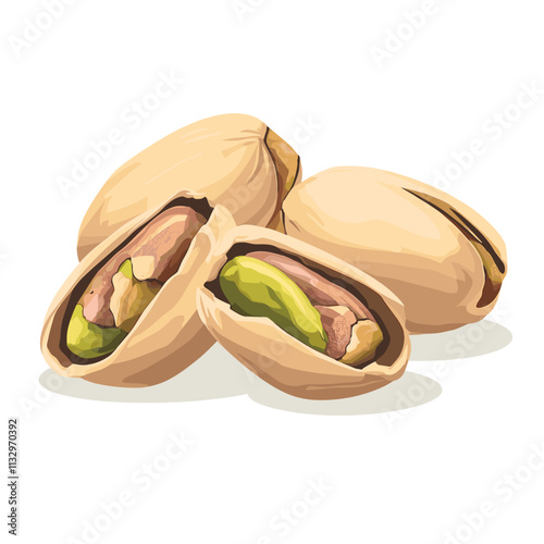 Green organic, natural vegetarian pistachio nut food vector illustration pistachio nut food set cartoon. healthy seed, ingredient snack, brown nutshell