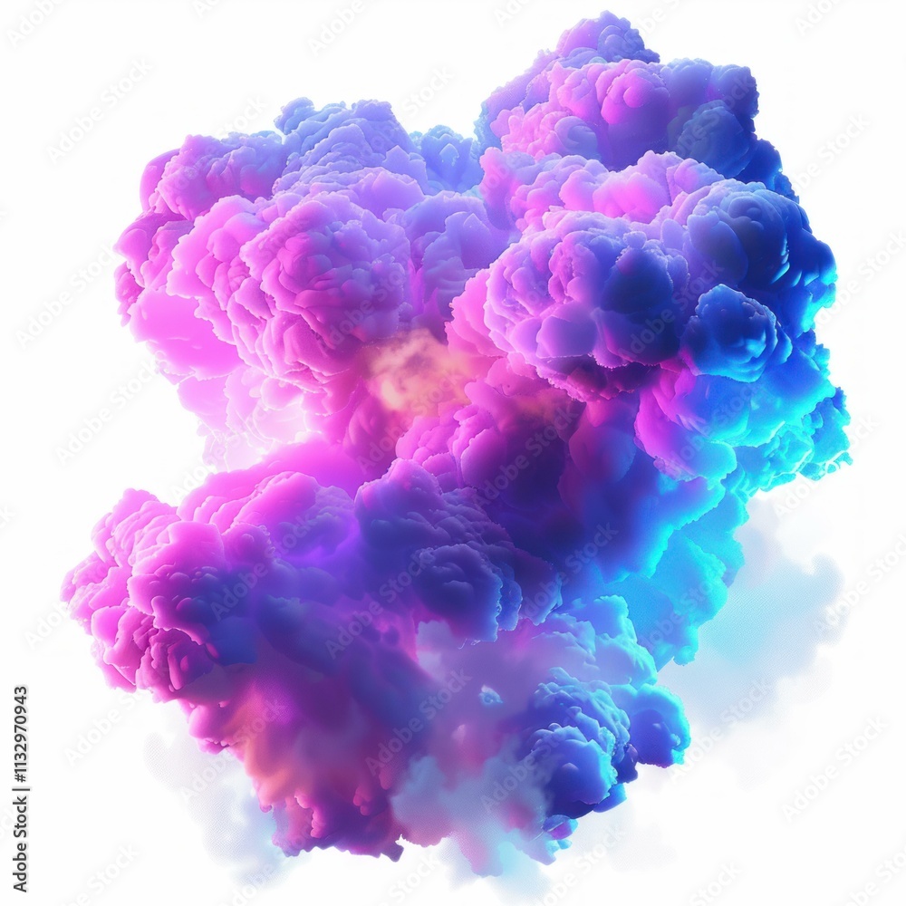 Fototapeta premium Pink and blue smoke creating an abstract cloud shape on a white background