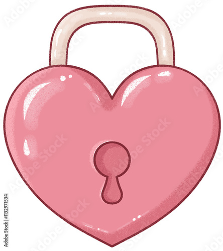 Romantic Pink Heart Padlock Clipart, Hand-Drawn Valentine's Day Design.