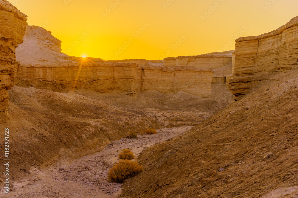Sunsrise view of the Masada Marls rocks formation