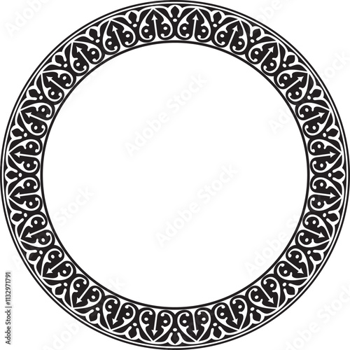 Vector black monochrome arabic national round ornament.  Ethnic circle, frame, ring of eastern peoples. Persian painting