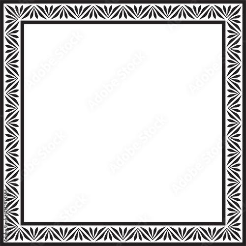 Vector black monochrome square stencil classic byzantine ornament. Rectangle, border, Ancient Greece, Eastern Roman Empire frame. Decoration of the Russian Orthodox Church