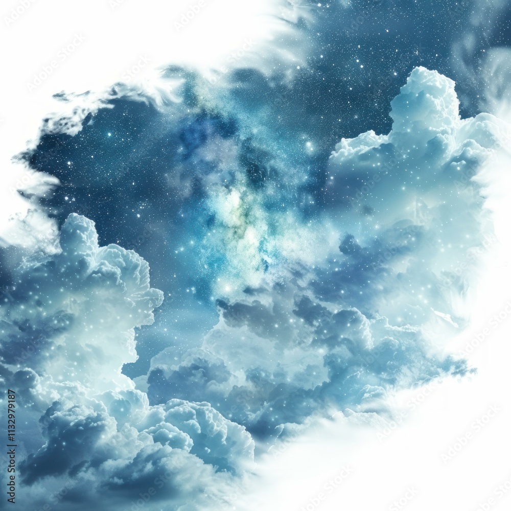 Naklejka premium Stunning cosmic landscape showing stars shining through dramatic clouds, creating a breathtaking view of the universe