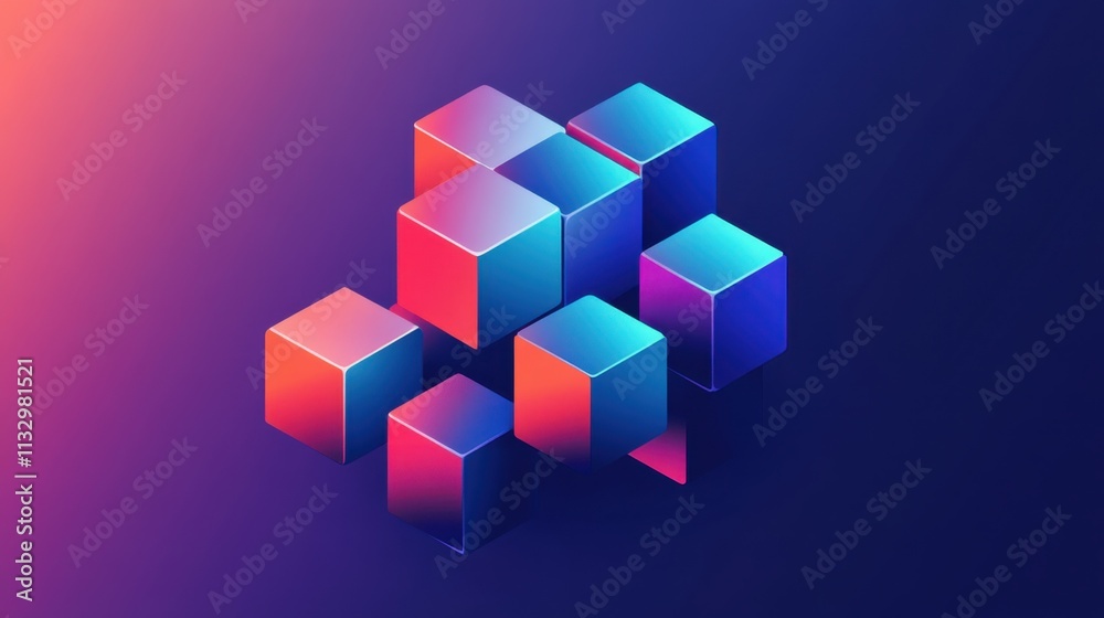 Obraz premium Abstract 3D Cube Composition: Vibrant Gradient Colors and Geometric Shapes Interlocking Design