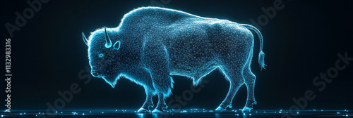 A cyber strength training icon featuring a glowing bison, representing online platforms studying muscle dynamics in wildlife.   photo