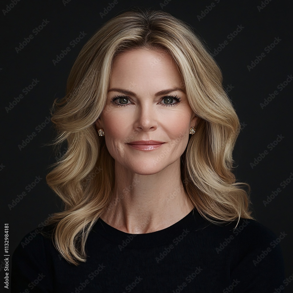 Naklejka premium Confident Mature Woman Portrait Blonde Hair Studio Shot