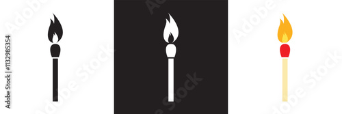 Match stick with fire icon. Vector illustration. isolated on white and black background. EPS 10