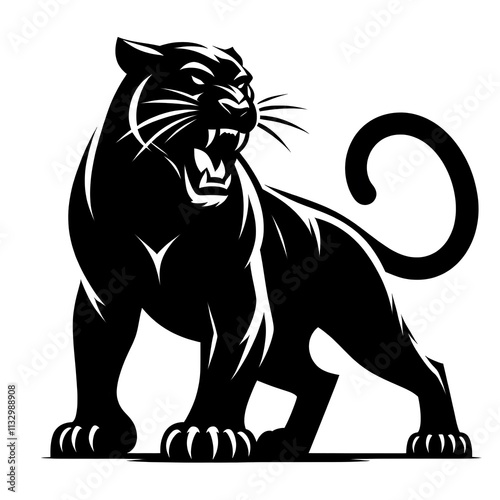 angry panther logo, angry panther silhouette vector, angry panther illustration vector black and white