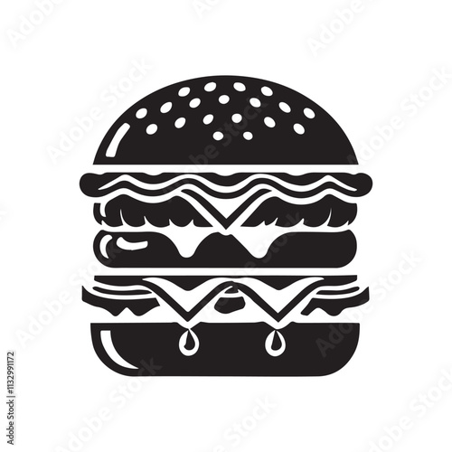 Black and white cheeseburger isolated on white background. Vector illustration