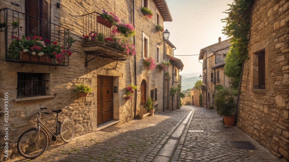 Fototapeta premium Charming Cobblestone Street in Historic European Town