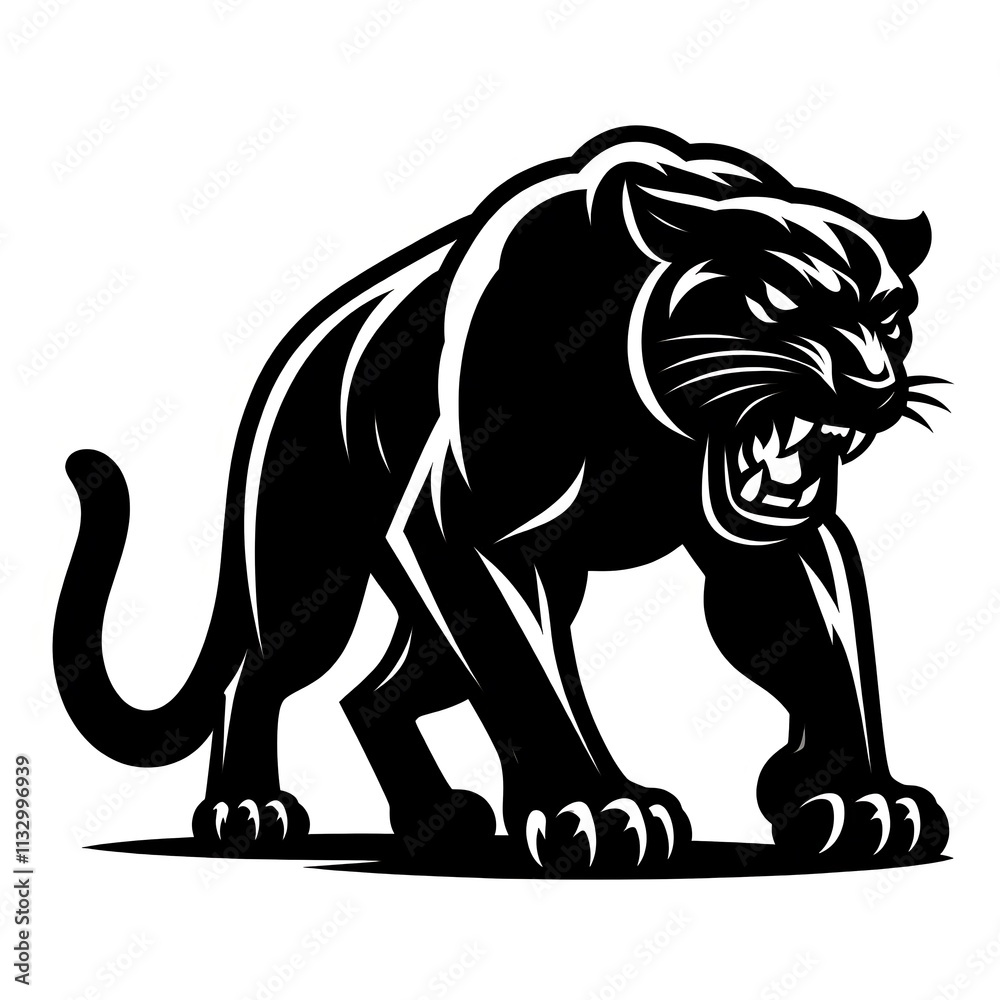 Obraz premium angry panther logo, angry panther silhouette vector, angry panther illustration vector black and white