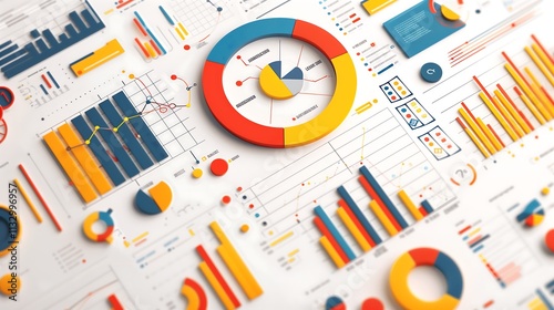 business statistics info graphics, pie charts, bar graphs, and numerical data, business growth analysis	
