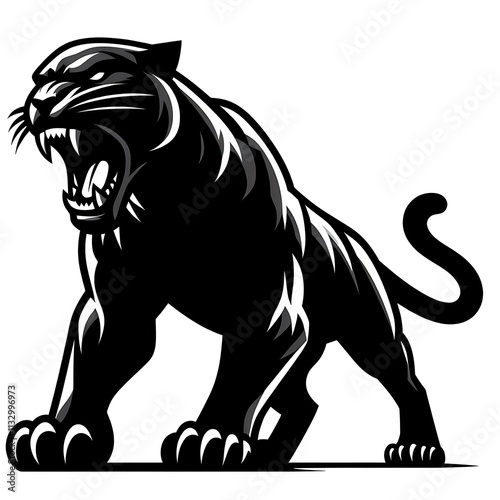 angry panther logo, angry panther silhouette vector, angry panther illustration vector black and white
