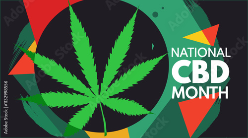 national CBD month. Stylized marijuana leaf, cannabis - banner, poster, vector illustration