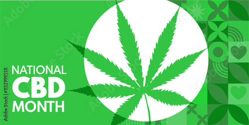 national CBD month. Stylized marijuana leaf, cannabis - banner, poster, vector illustration