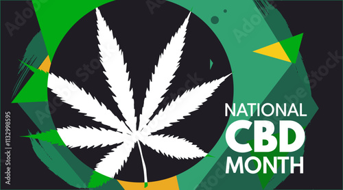 national CBD month. Stylized marijuana leaf, cannabis - banner, poster, vector illustration