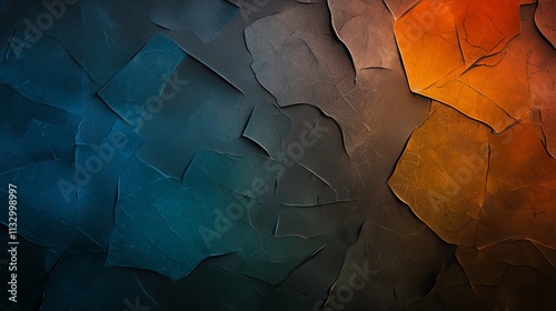 Abstract art with teal, gray, and orange hues.  Textured and dramatic. photo