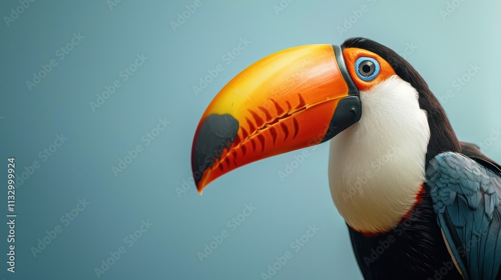 Naklejka premium Toucan bird on soft blue background, AI generated image