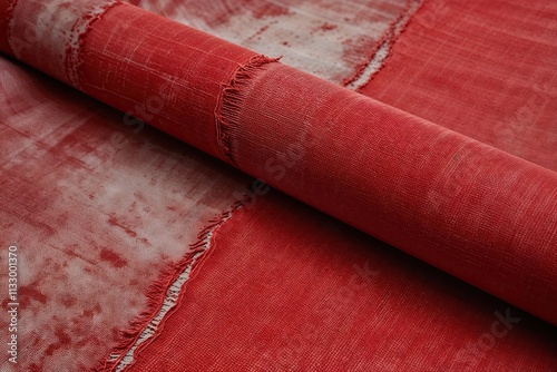 Vibrant Red Textured Worn Cloth Decorative Sheet photo