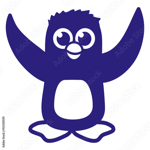 Penguin Cute Baby Child Wings Lift Up Happy Funny Design Lover Art Vector Illustration Card T-Shirt Poster Sticker Graphic Print Decorative Drawing Isolated Logo Decoration Symbol Creative Cool Style