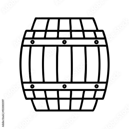 oak wine barrel icon, wine day line art, wine icon - simple black line art icon of oak wine barrel, for wine day celebrations. wine vector art.