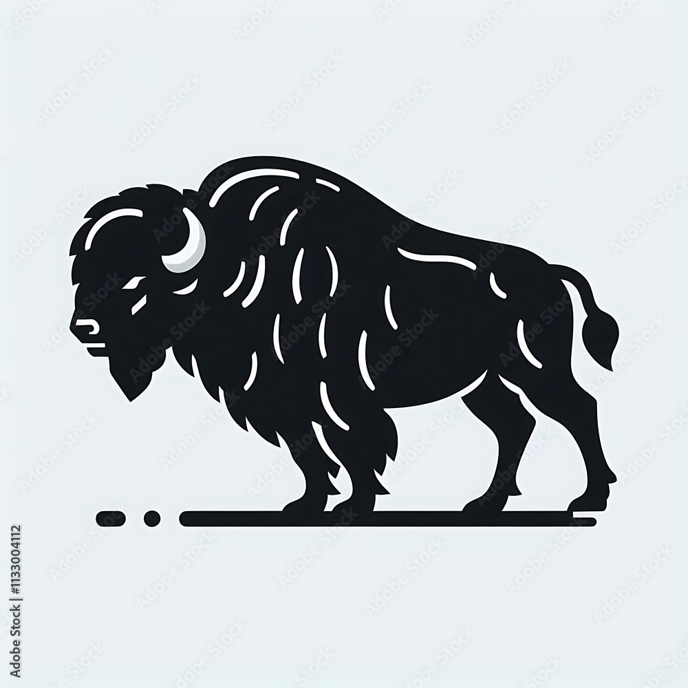 Fototapeta premium Bison Buffalo Logo silhouette vector, Bison Vector illustration black and white