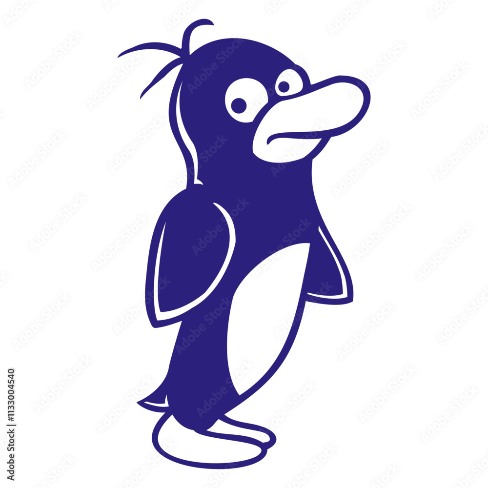 Fototapeta premium Penguin Looks to the Side Funny Cautiously Stands Design Lover Art Vector Illustration Card T-Shirt Poster Sticker Graphic Print Decorative Drawing Isolated Logo Decoration Symbol Creative Cool Style