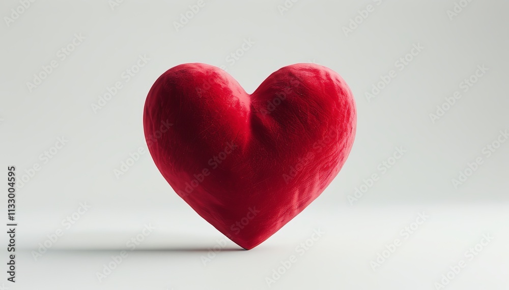 Fototapeta premium A 3D velvety red heart rendered against a pristine white backdrop. Created with generative AI technology