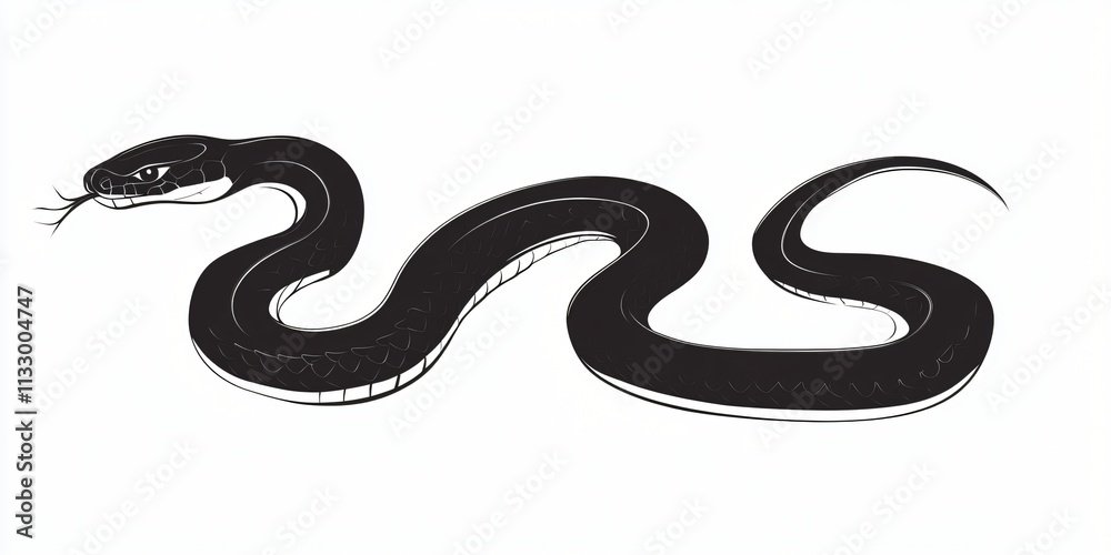 Obraz premium Black Snake Silhouette Wildlife Reptile Nature Animal Illustration Design Graphic Art Wild Animal