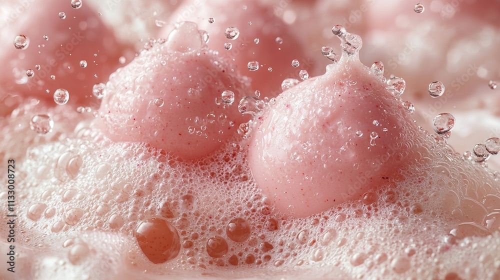 Fototapeta premium Pink fluffy foam with soft bubbles