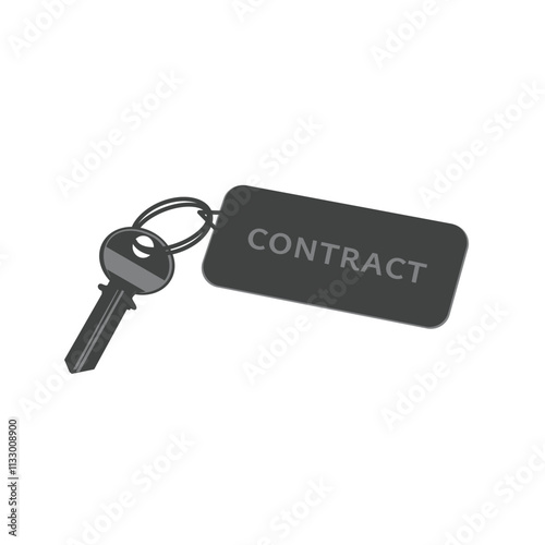 Key of contract. Key and key fob labeled contract vector illustration on a white surface