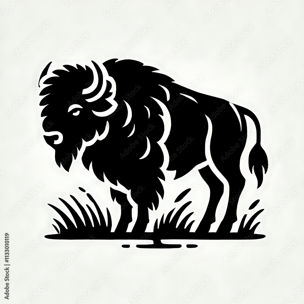 Fototapeta premium Bison Buffalo Logo silhouette vector, Bison Vector illustration black and white